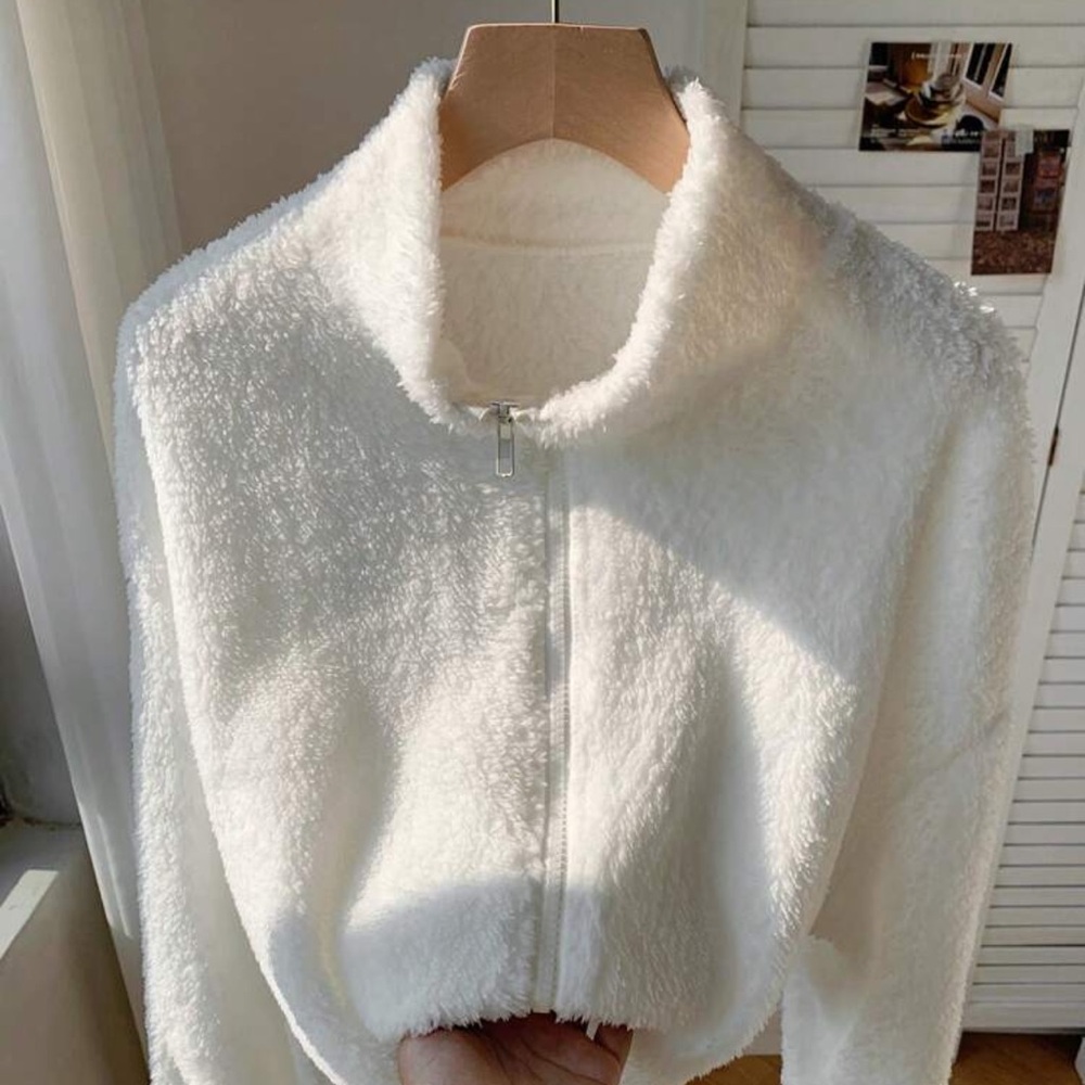 Cozy White Sherpa Zip-Up Jacket